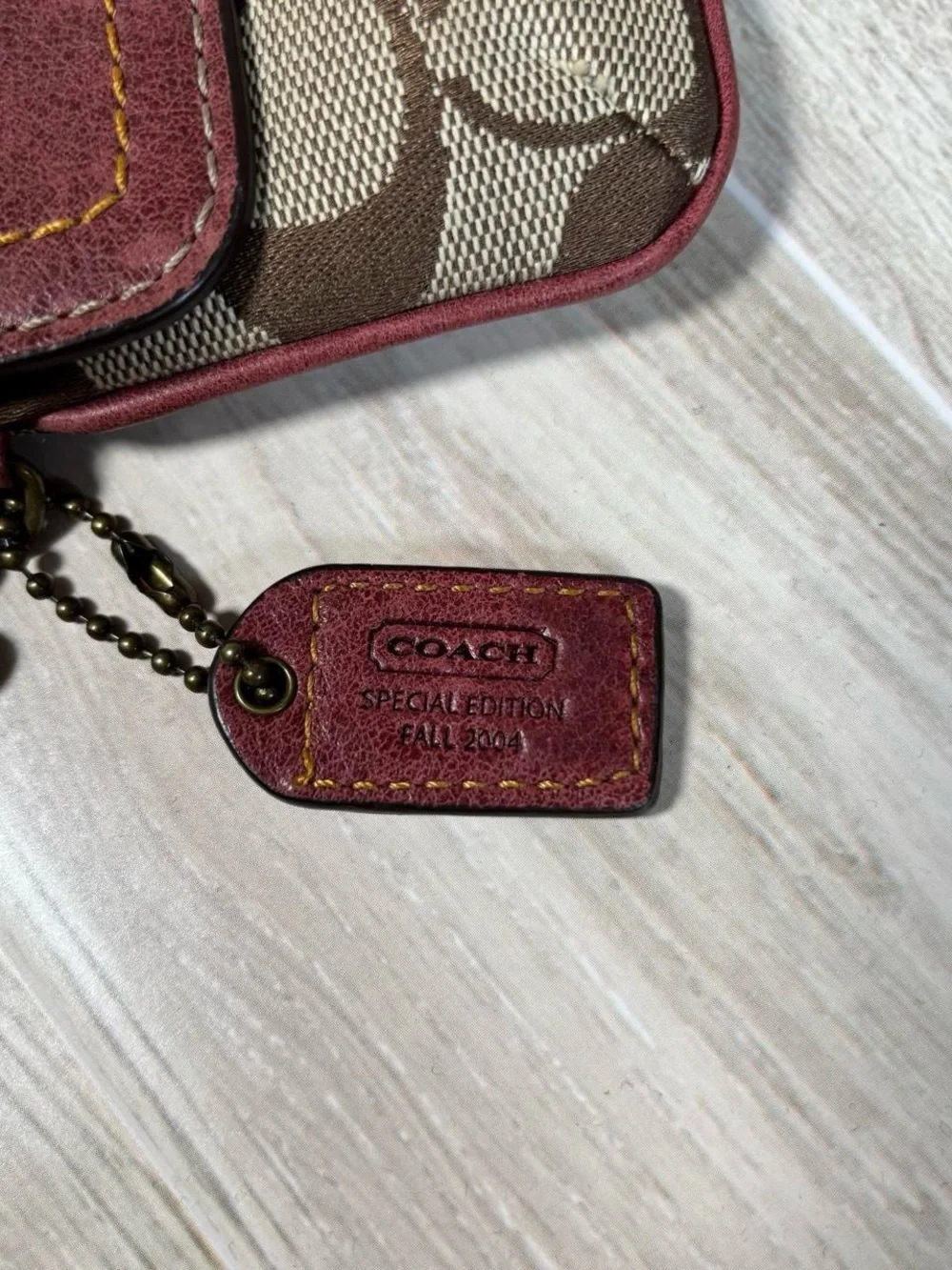Coach Signature Canvas and Wine Leather Wristlet 2004